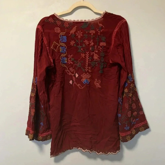 Johnny Was burgundy embroidered  embroidery blouse - Picture 5 of 5